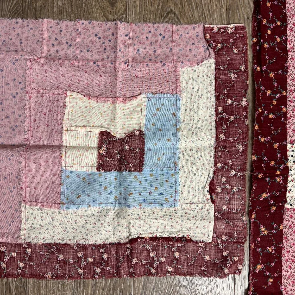 Vintage Handmade Set of 4 Pillow Square Fabric Cotton Panel Flowers Farmhouse